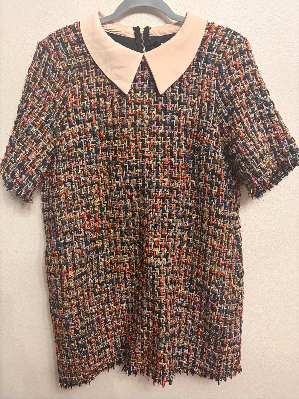 Just Me Multi-Color Tweed Mini Dress with Cream Peter Pan Collar - Picture 1 of 4